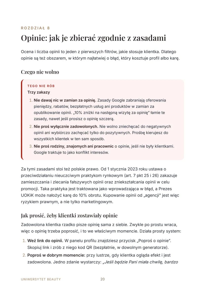 Strona z rozdziału o opiniach w Google